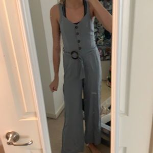 blue button up jumper